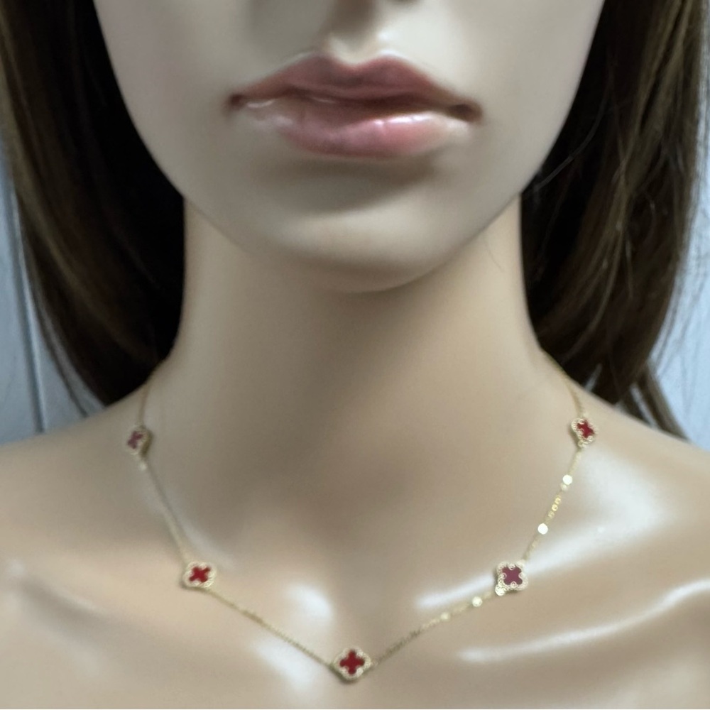 ❤️‍🔥SALE 14K/925S CUSTOM RED CARNELIAN CLOVER SET - Picture 4 of 12
